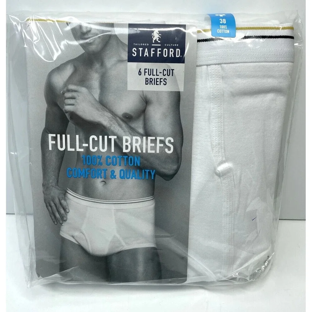 Vintage Stafford Full-Cut White Cotton Briefs 6 Pair Men's Underwear Size 38 JCP